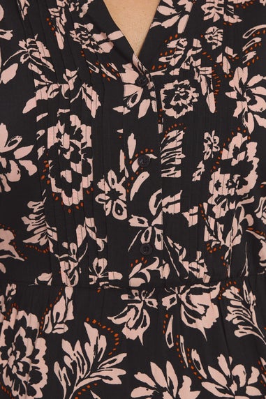 Evans Curve Black Floral Pintuck Dress