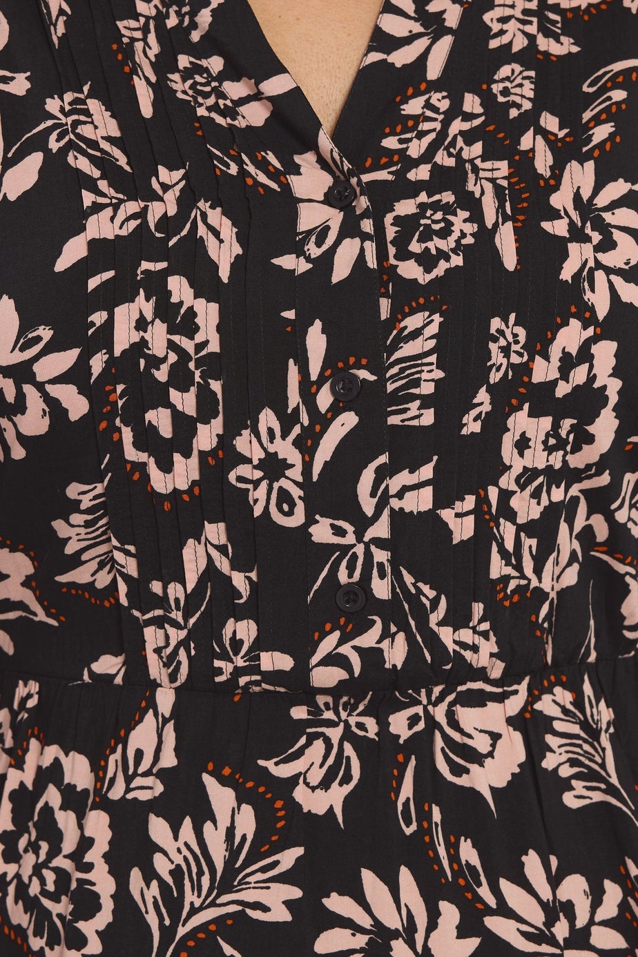 Evans Curve Black Floral Pintuck Dress