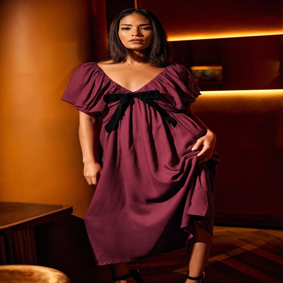 PixieGirl Petite Burgundy Red Velvet Bow Mini Dress