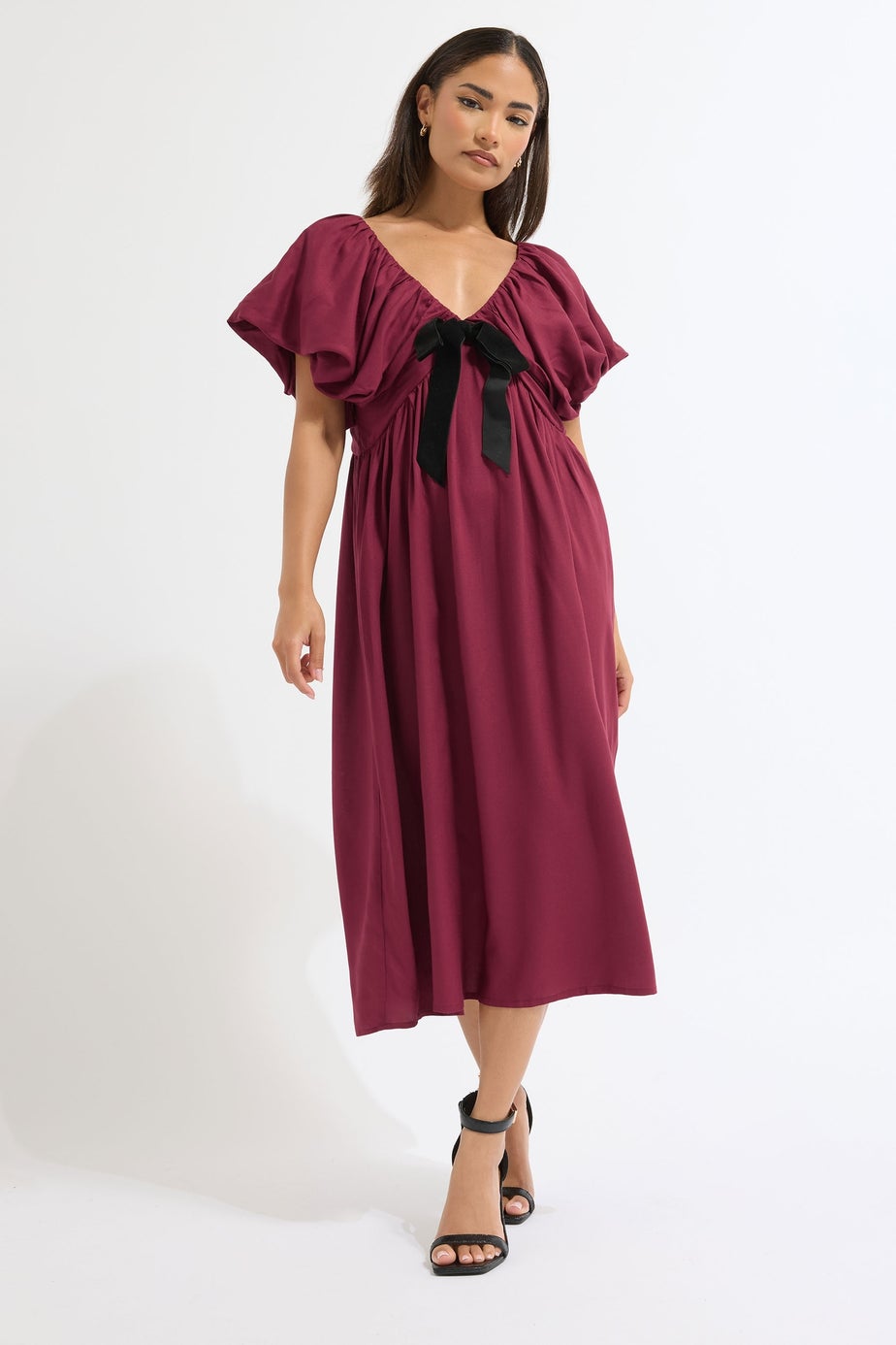 PixieGirl Petite Burgundy Red Velvet Bow Mini Dress