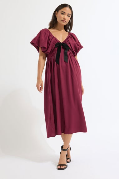 PixieGirl Petite Burgundy Red Velvet Bow Mini Dress