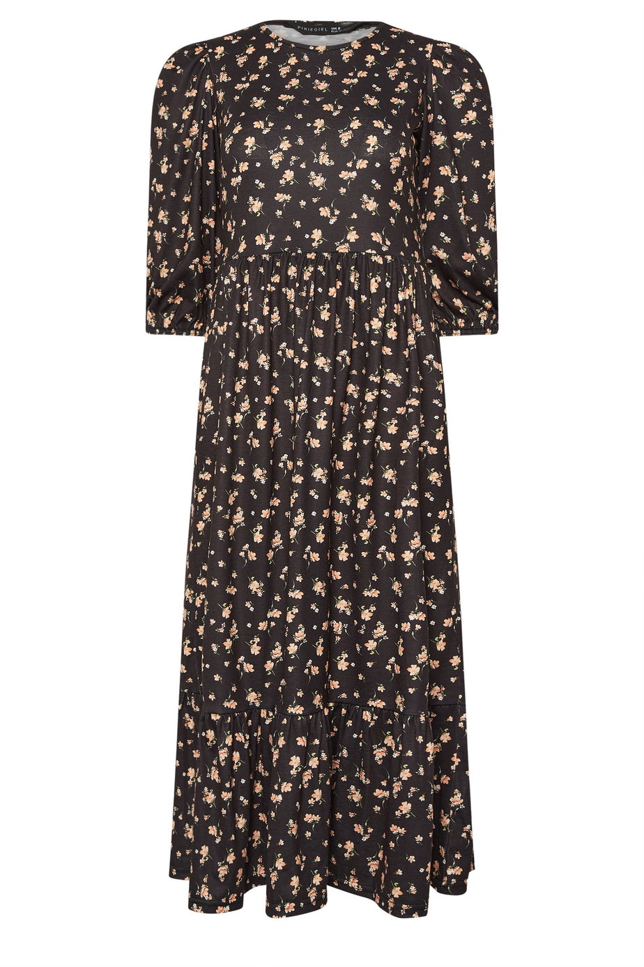 PixieGirl Petite Black Ditsy Tiered Hemline Dress