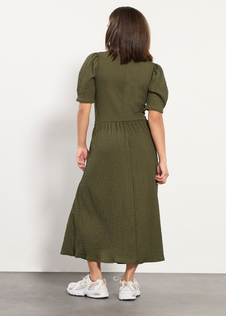 PixieGirl Petite Olive Green Textured Midi Dress