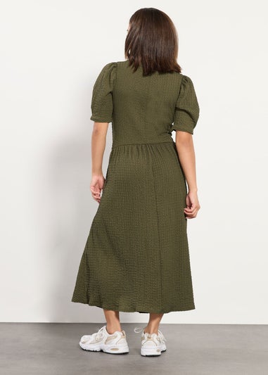 PixieGirl Petite Olive Green Textured Midi Dress