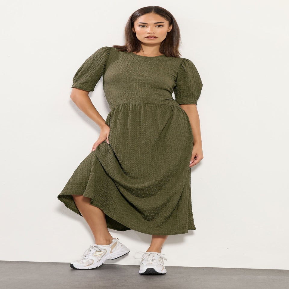 PixieGirl Petite Olive Green Textured Midi Dress