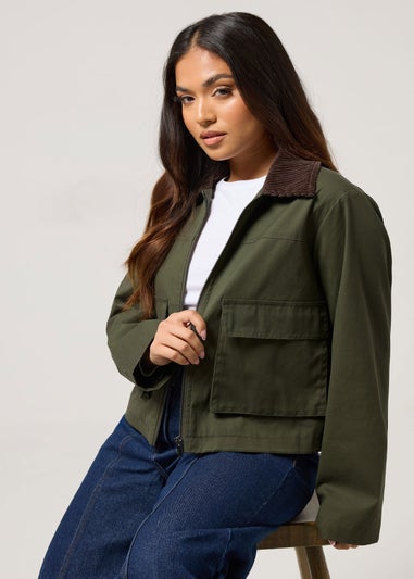 PixieGirl Petite Green Cord Collar Barn Jacket