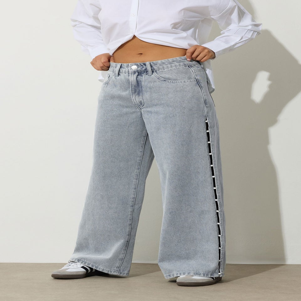 PixieGirl Petite Light Blue Pearl Detail Jeans