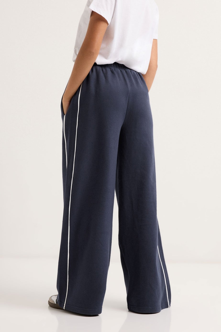 PixieGirl Petite Navy Blue Contrast Piping Wide Leg Joggers