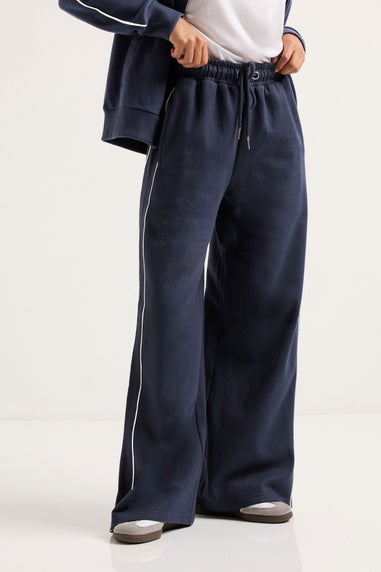 PixieGirl Petite Navy Blue Contrast Piping Wide Leg Joggers