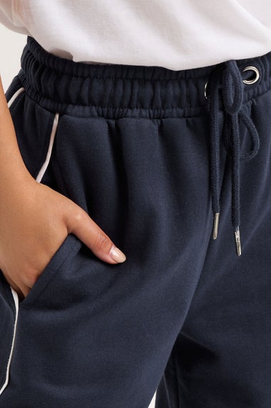 PixieGirl Petite Navy Blue Contrast Piping Wide Leg Joggers