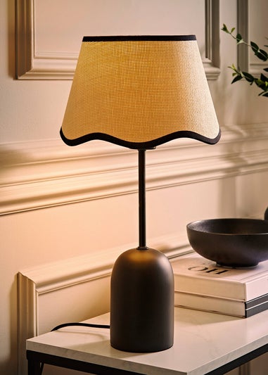ValueLights Kaiden Black Dome Table Lamp with Scallop Trim Shade