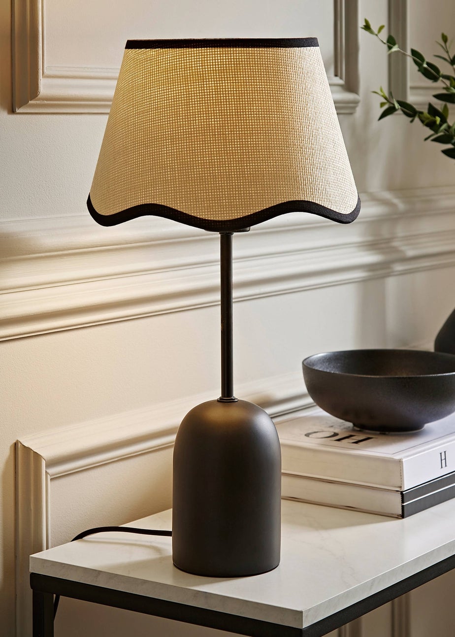 ValueLights Kaiden Black Dome Table Lamp with Scallop Trim Shade