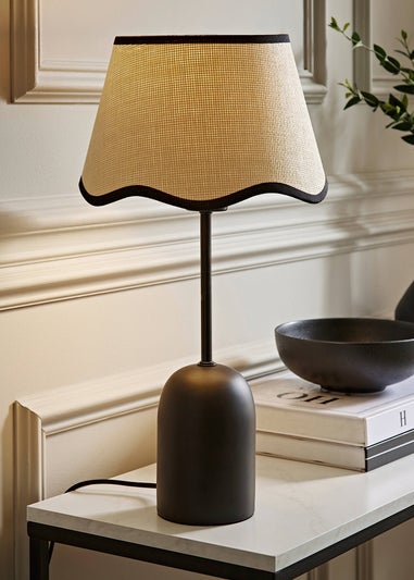 ValueLights Kaiden Black Dome Table Lamp with Scallop Trim Shade
