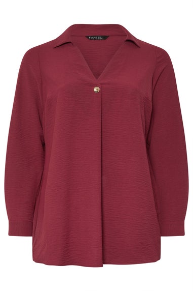 Evans Curve Red Button Detail Pleat Front Blouse