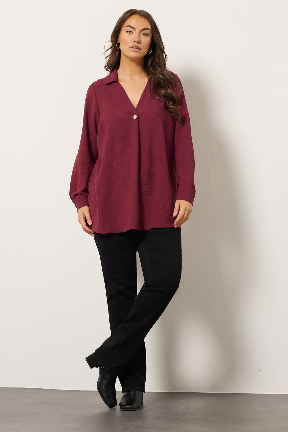 Evans Curve Red Button Detail Pleat Front Blouse
