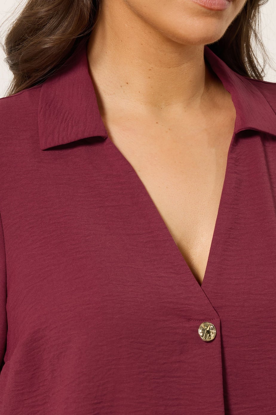 Evans Curve Red Button Detail Pleat Front Blouse