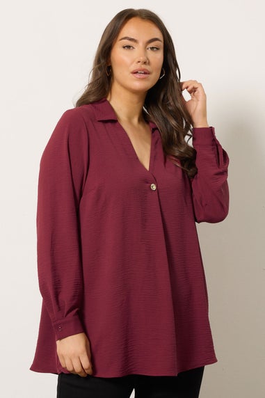 Evans Curve Red Button Detail Pleat Front Blouse