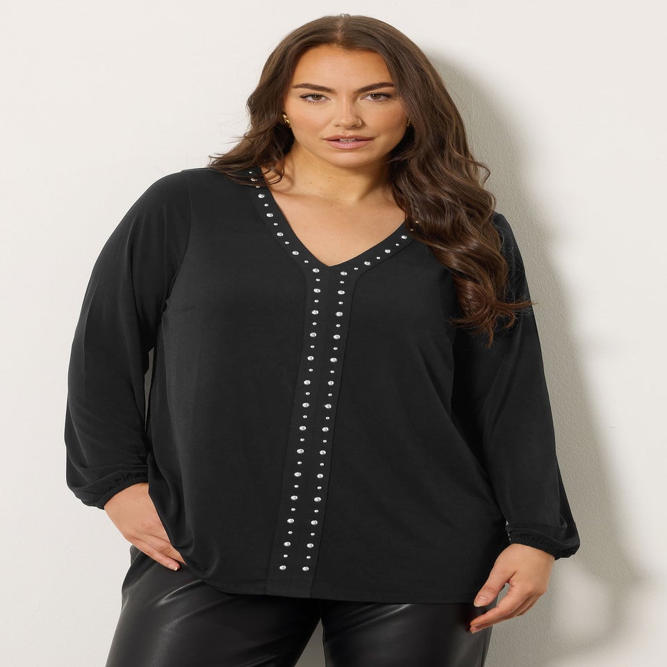Evans Curve Black Stud Detail Top