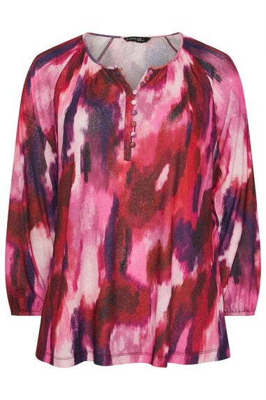 Evans Curve Pink Abstract Print Balloon Sleeve Blouse