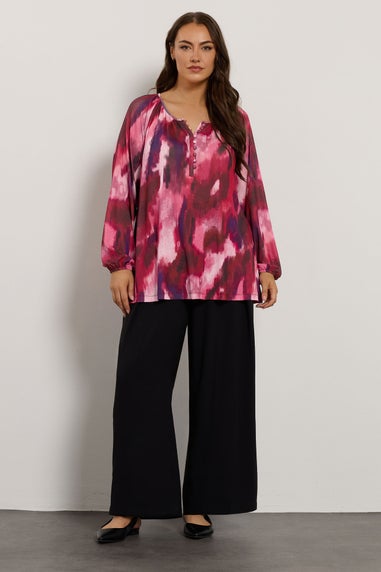 Evans Curve Pink Abstract Print Balloon Sleeve Blouse