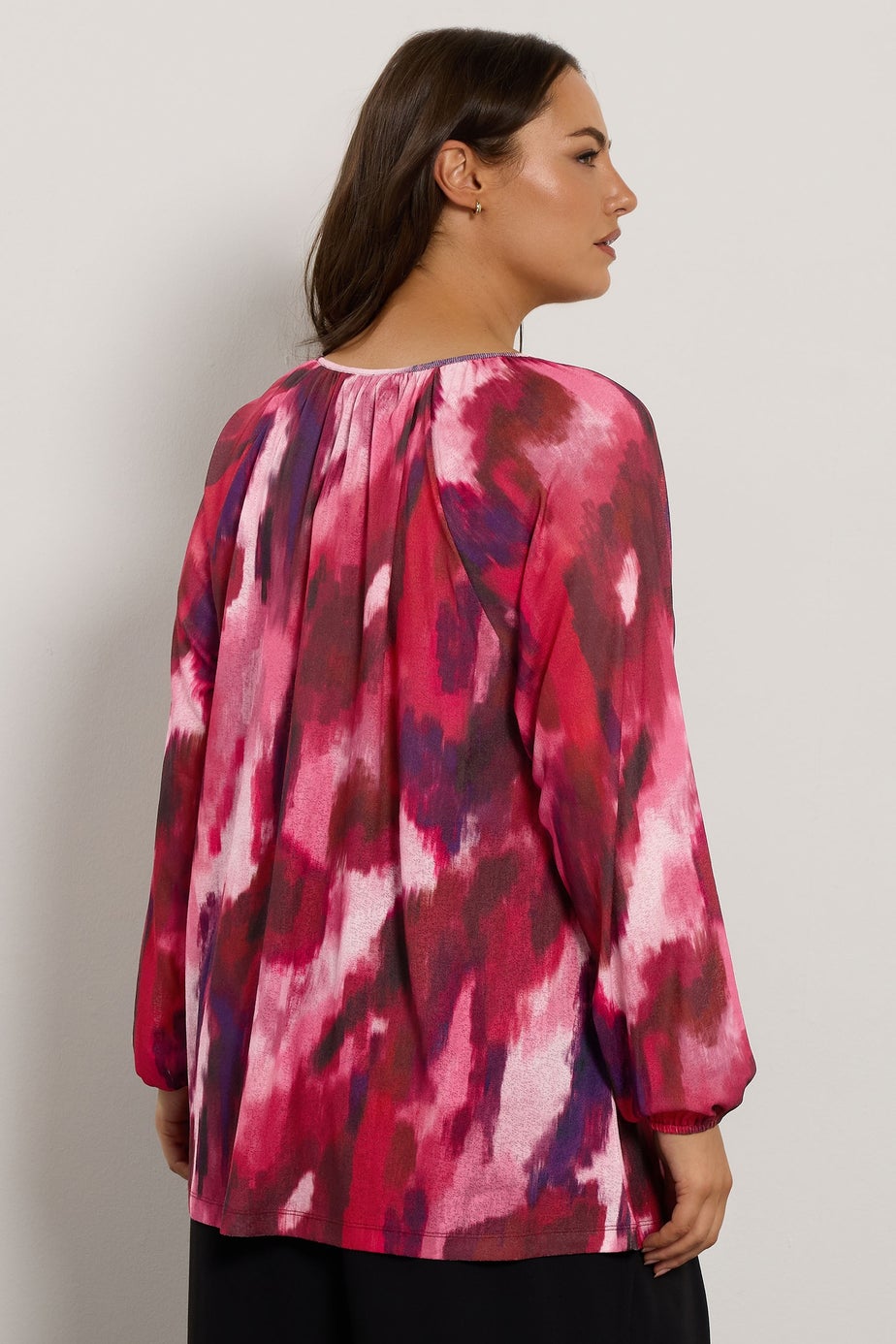 Evans Curve Pink Abstract Print Balloon Sleeve Blouse
