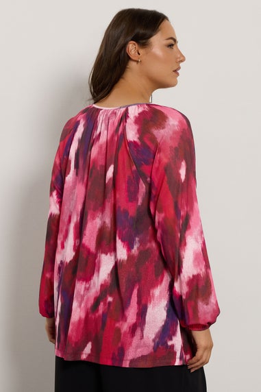 Evans Curve Pink Abstract Print Balloon Sleeve Blouse