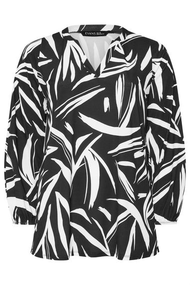 Evans Curve Black Abstract Print Notch Neck Jersey Blouse
