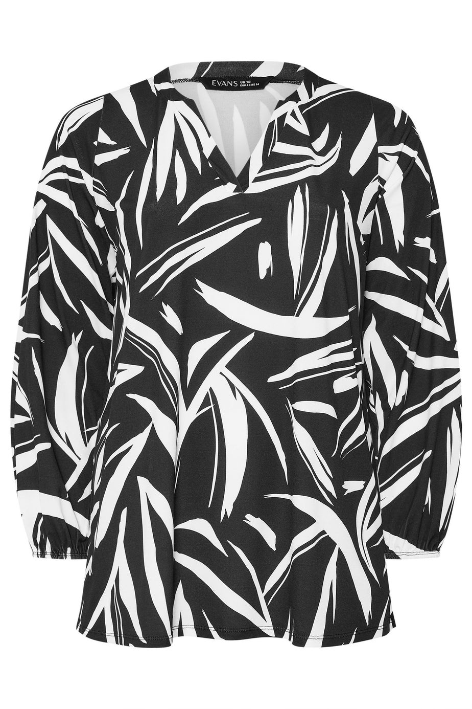 Evans Curve Black Abstract Print Notch Neck Jersey Blouse