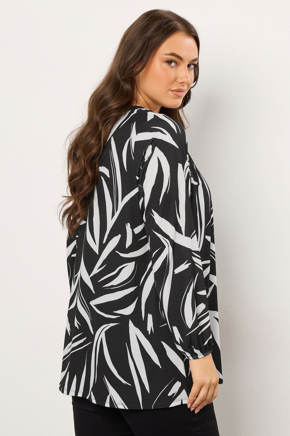 Evans Curve Black Abstract Print Notch Neck Jersey Blouse