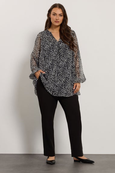 Evans Curve Black Spot Print Chiffon Blouse
