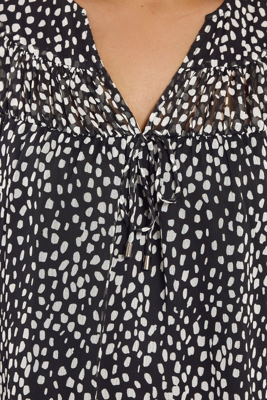 Evans Curve Black Spot Print Chiffon Blouse