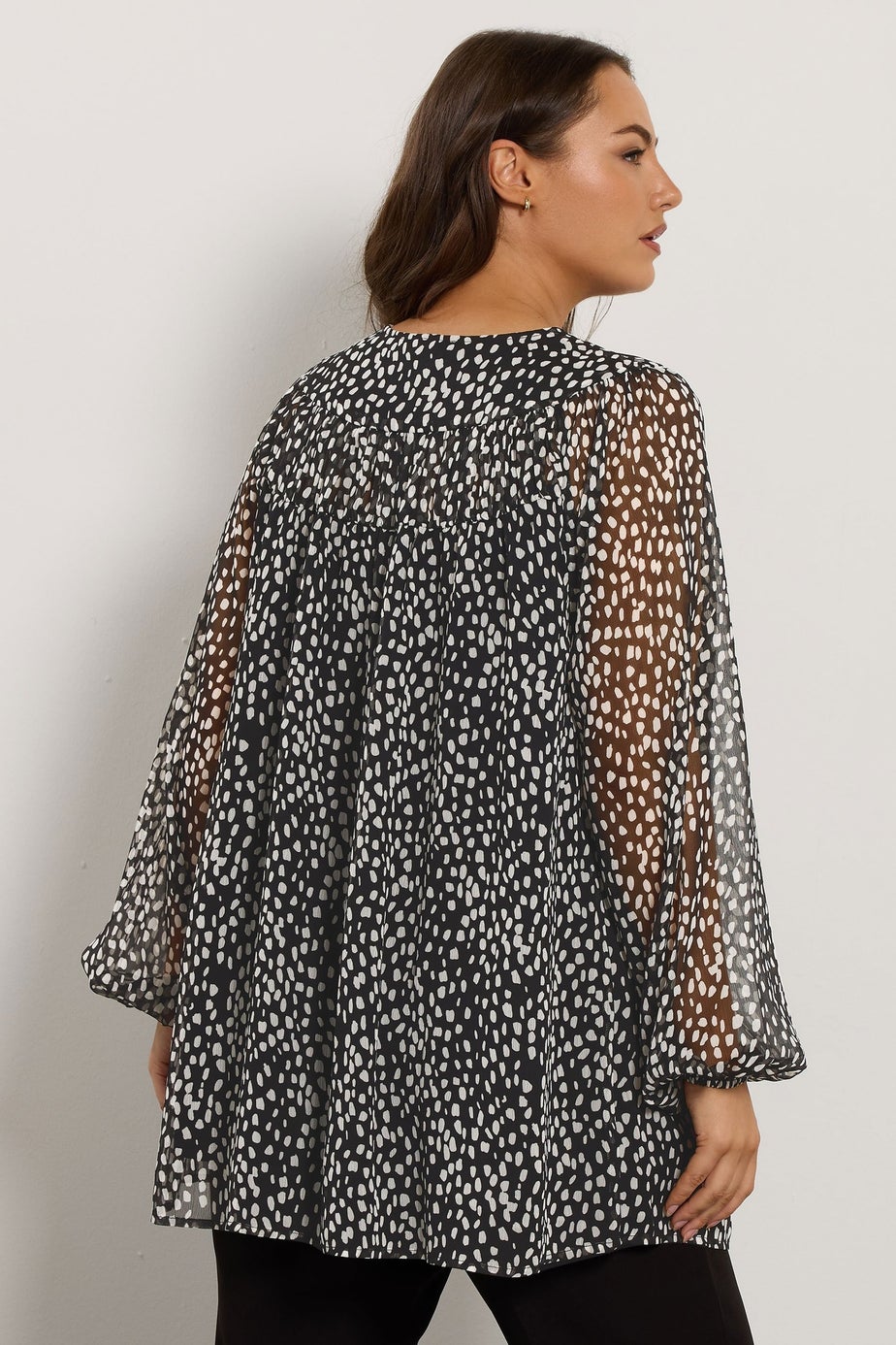 Evans Curve Black Spot Print Chiffon Blouse