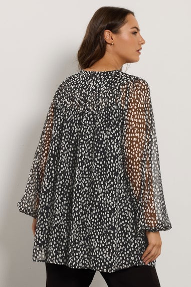 Evans Curve Black Spot Print Chiffon Blouse