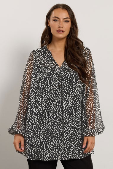 Evans Curve Black Spot Print Chiffon Blouse