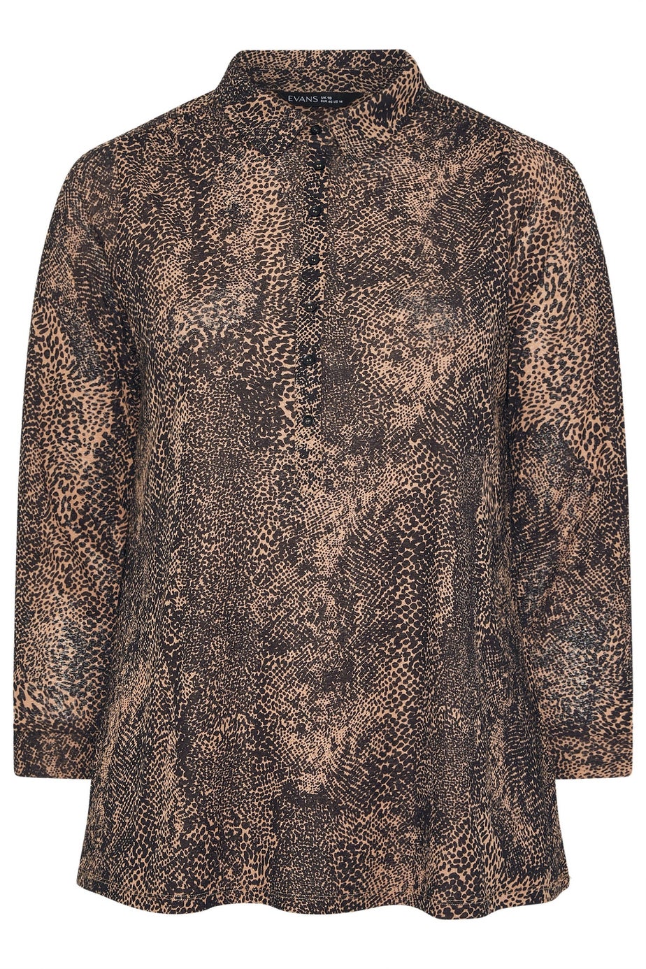 Evans Curve Natural & Black Animal Print Half Placket Shirt