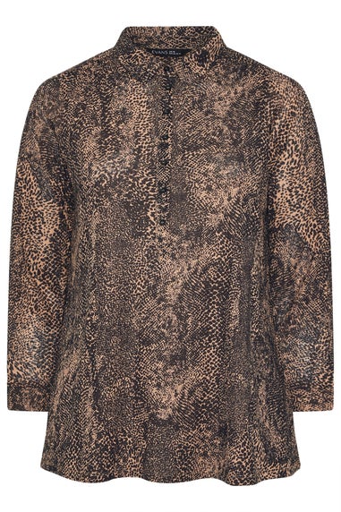 Evans Curve Natural & Black Animal Print Half Placket Shirt