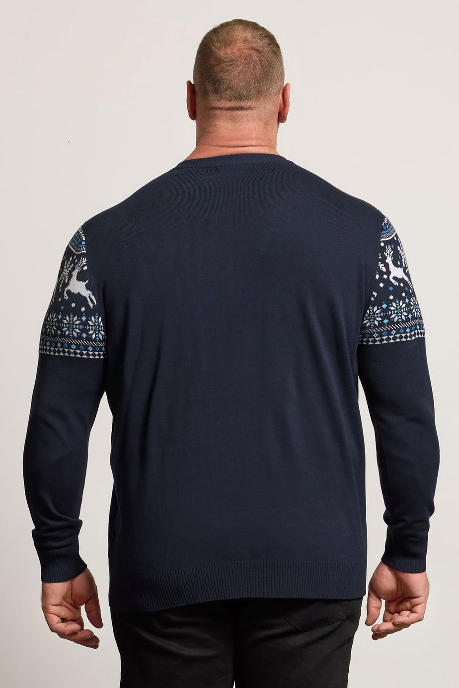 BadRhino Navy Blue Crew Neck Fairisle Knitted Jumper