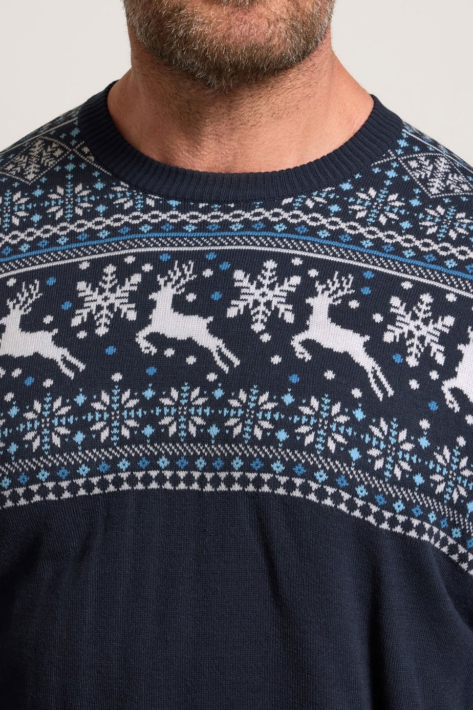 BadRhino Navy Blue Crew Neck Fairisle Knitted Jumper