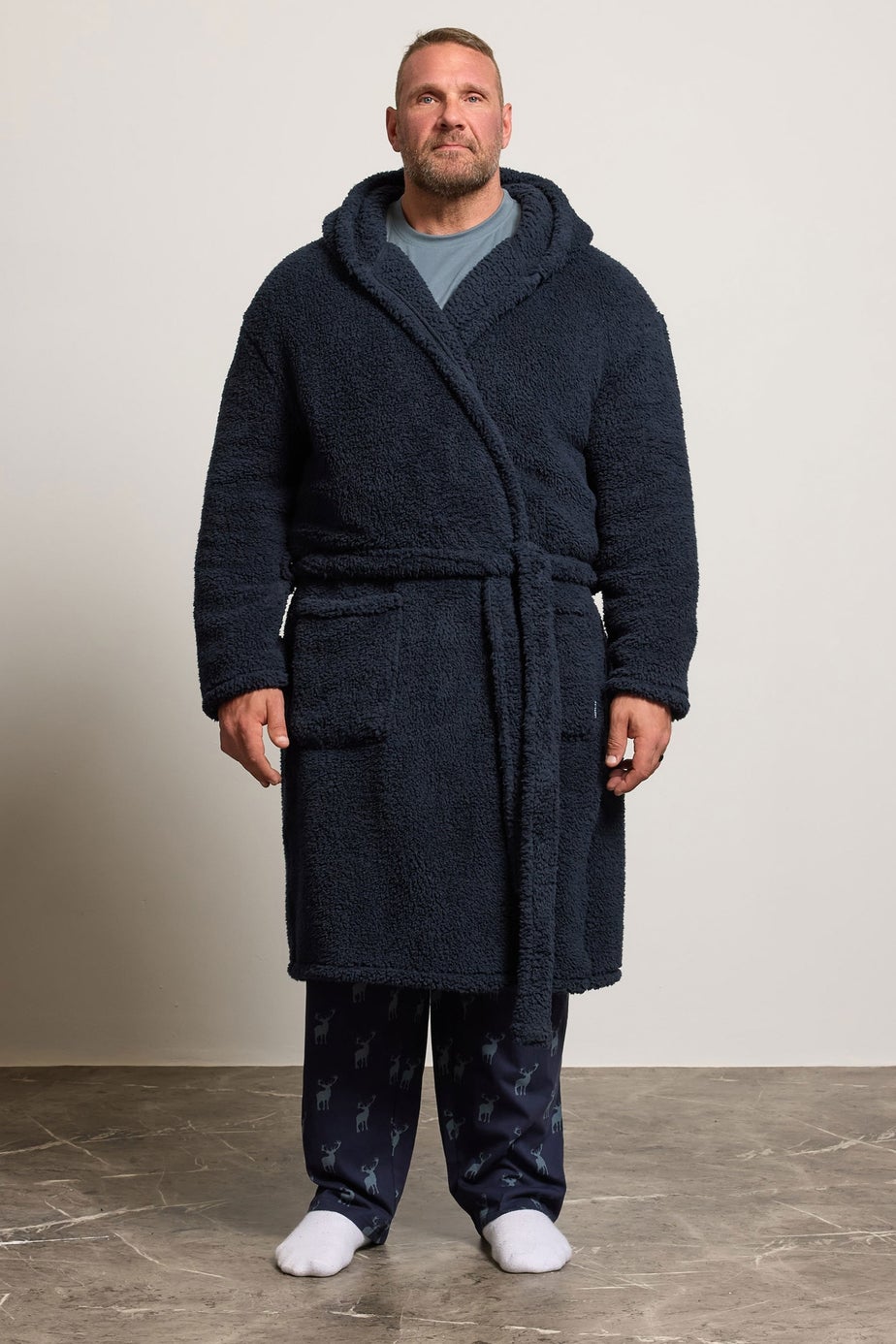 BadRhino Navy Blue Borg Dressing Gown