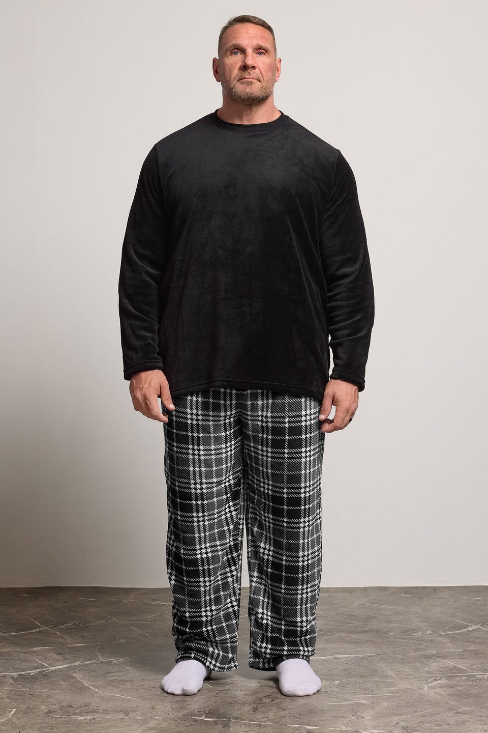 BadRhino Black Check Fleece Lounge Set