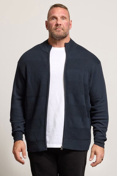 BadRhino Navy Blue Fleece Lined Ribbed Zip Through Jumper