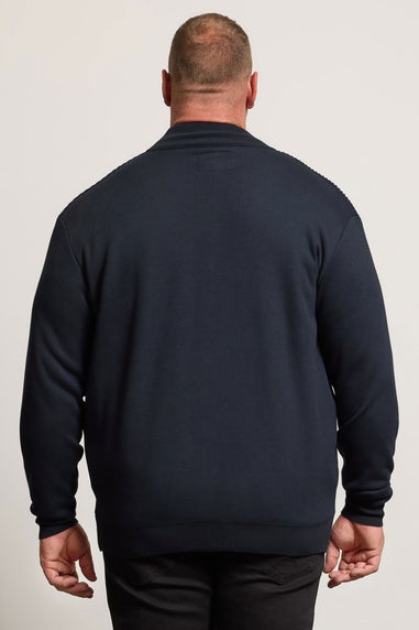 BadRhino Navy Blue Fleece Lined Ribbed Zip Through Jumper