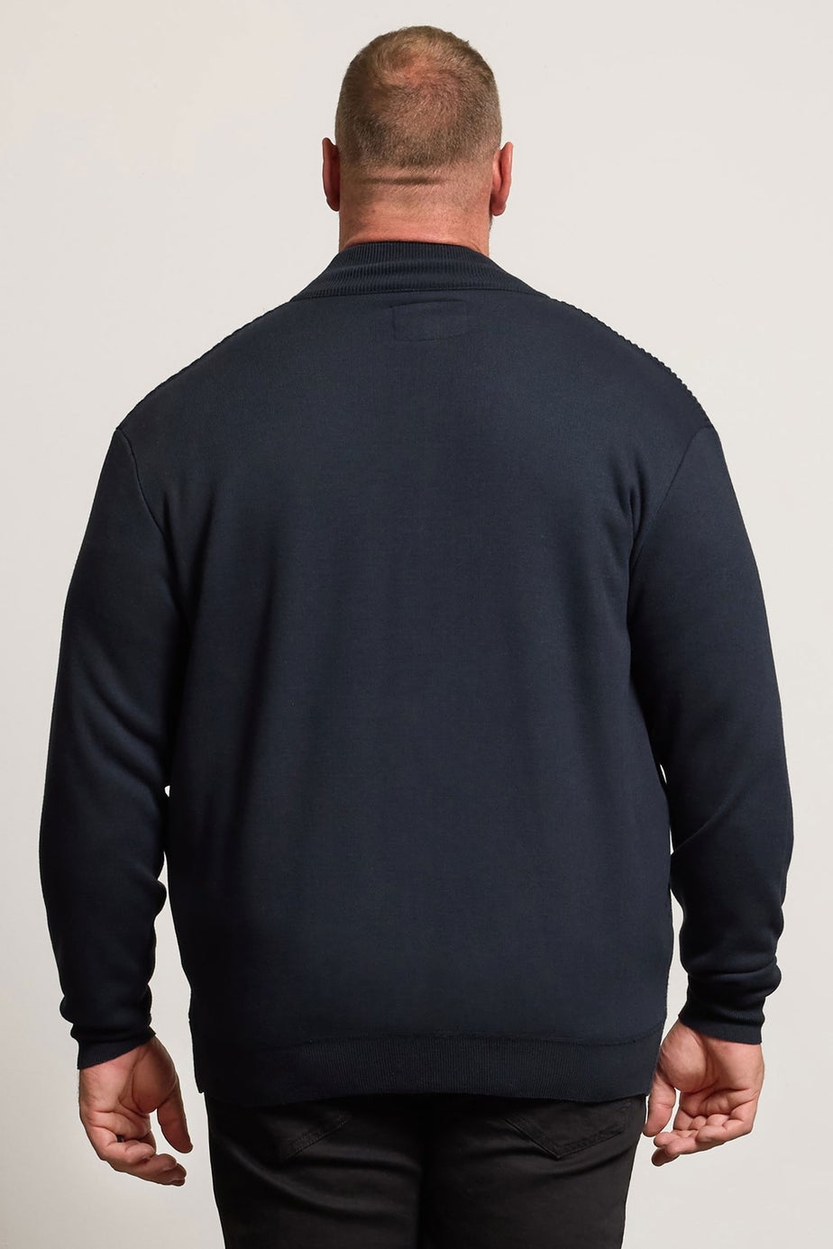 BadRhino Navy Blue Fleece Lined Ribbed Zip Through Jumper