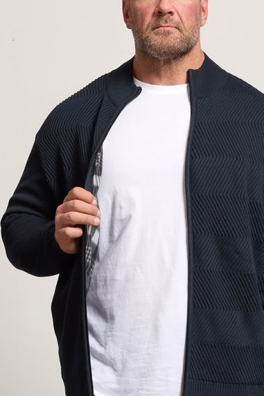 BadRhino Navy Blue Fleece Lined Ribbed Zip Through Jumper