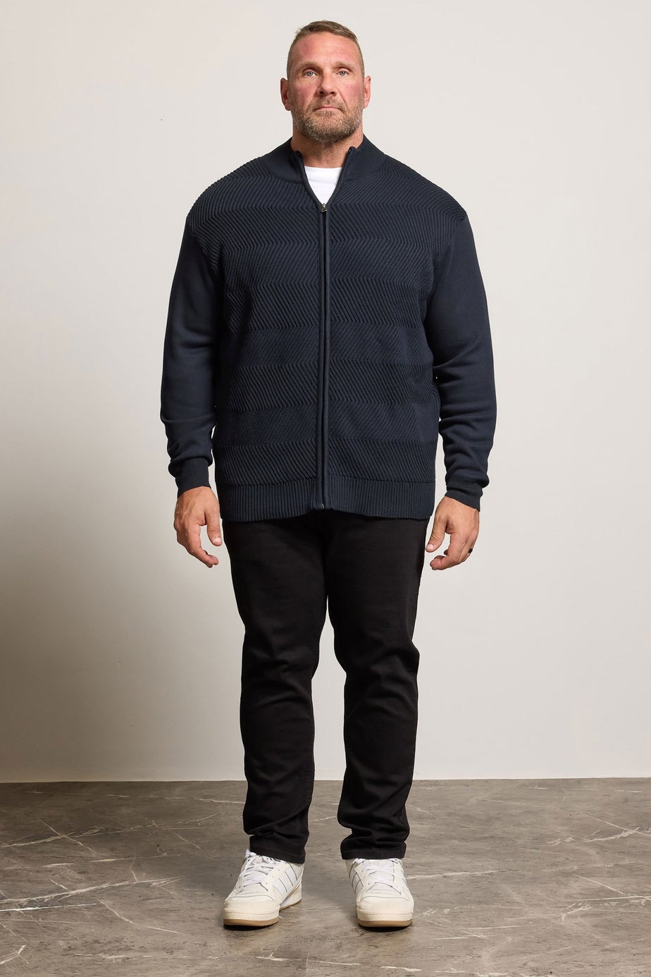 BadRhino Navy Blue Fleece Lined Ribbed Zip Through Jumper