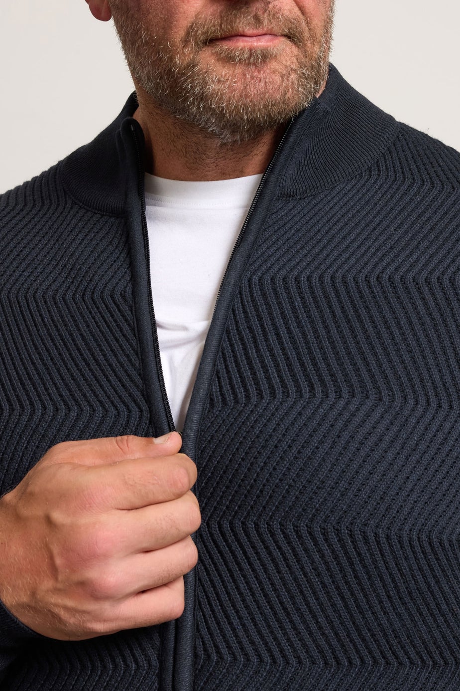 BadRhino Navy Blue Fleece Lined Ribbed Zip Through Jumper