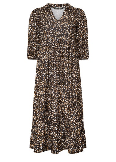 PixieGirl Petite Brown Animal Collar Maxi Dress