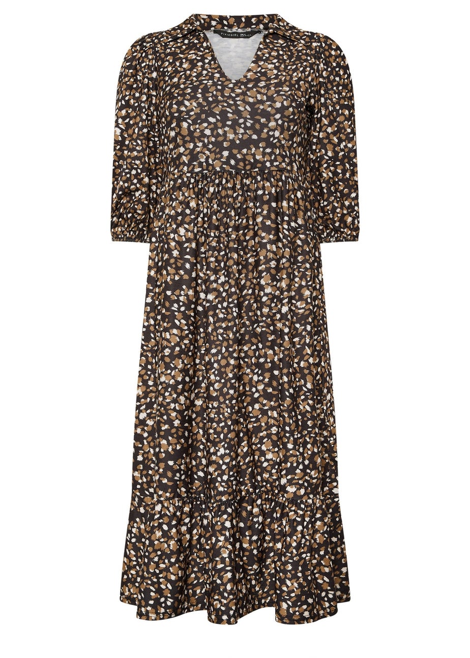 PixieGirl Petite Brown Animal Collar Maxi Dress