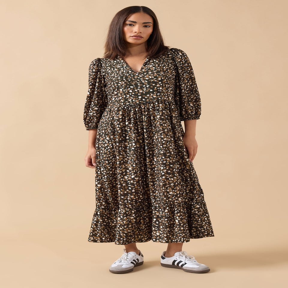 PixieGirl Petite Brown Animal Collar Maxi Dress