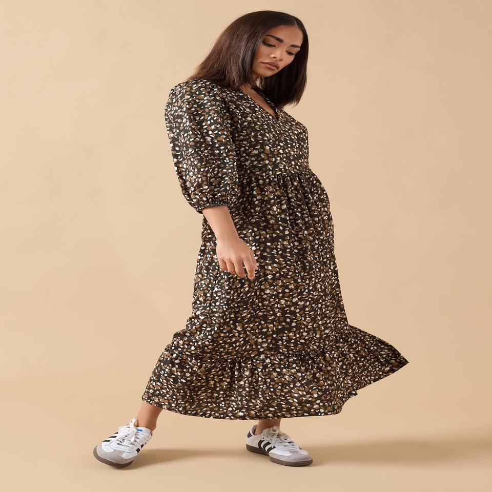 PixieGirl Petite Brown Animal Collar Maxi Dress